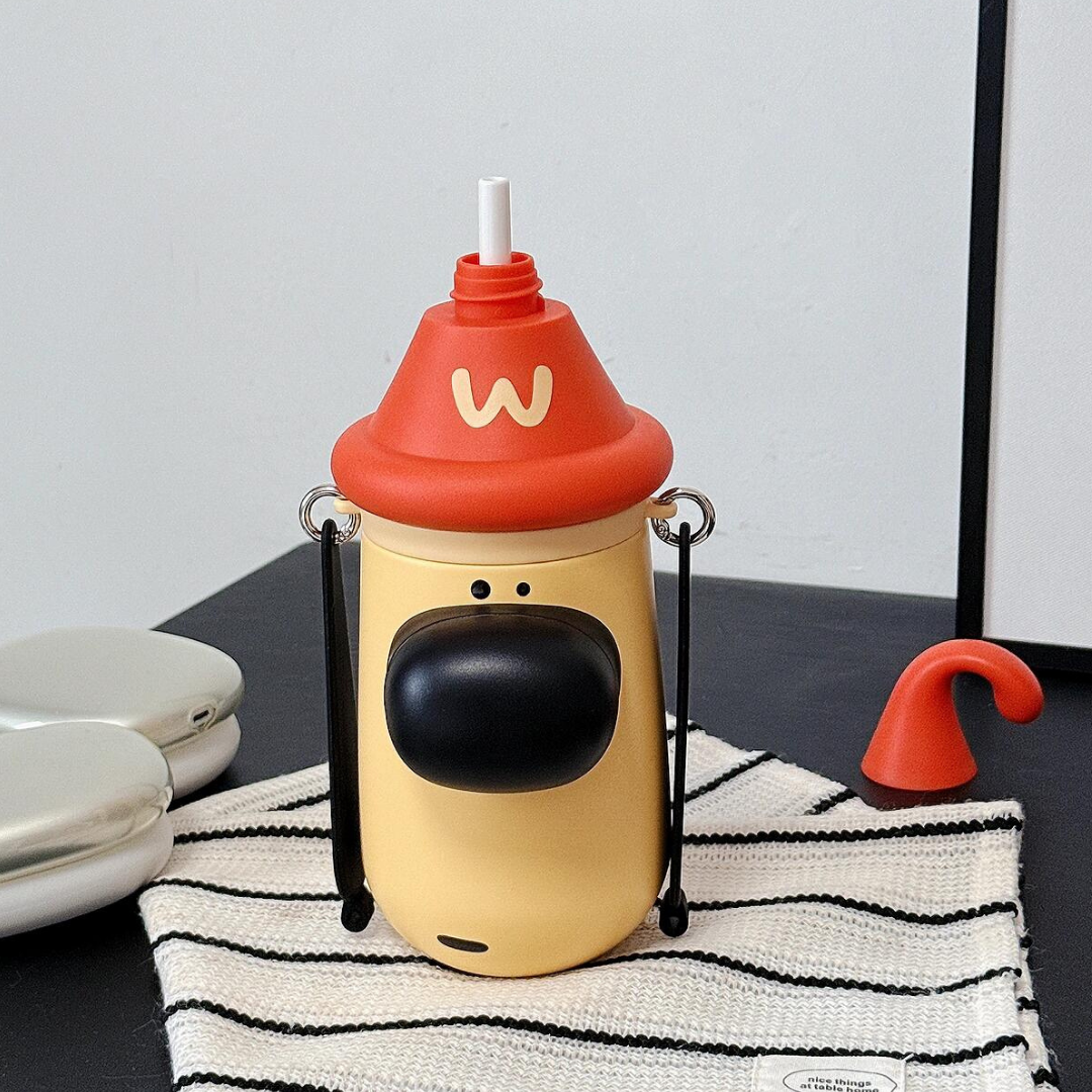 Stainless Steel Water Bottle, Straw & Strap, Gifts for Kids and Young (Puppy)