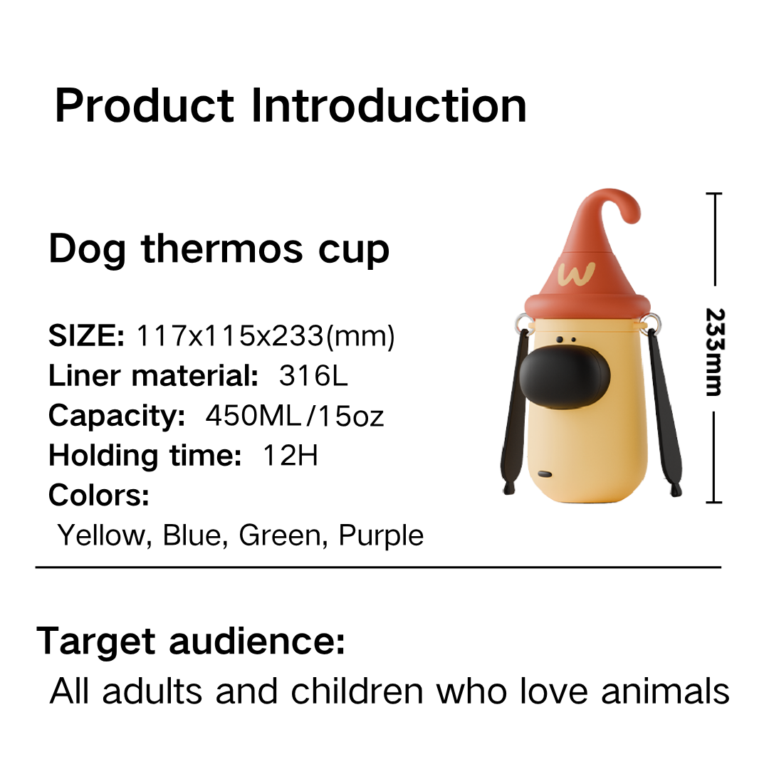 Stainless Steel Water Bottle, Straw & Strap, Gifts for Kids and Young (Puppy)